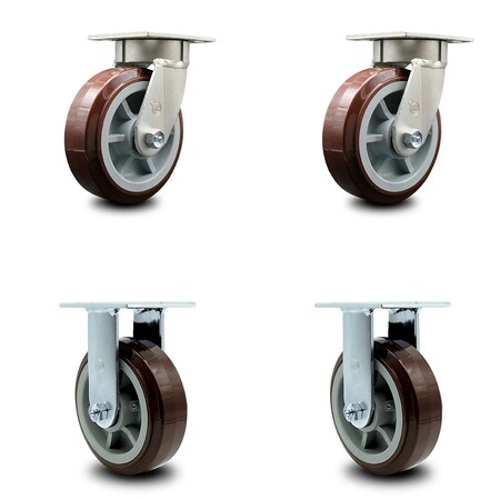 Service Caster 6 Inch Kingpinless Poly on Polyolefin Wheel Swivel Caster Swivel 2 Rigid, 2PK SCC-KP30S620-PPUR-2-R-2